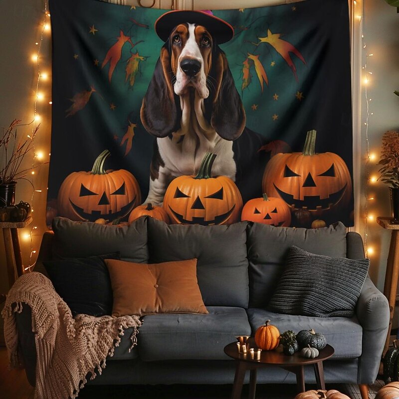 Halloween Decorations Tapestry Carved Pumpkin Dog Hanging Wall Art Large Tapestry Mural Decor Photograph Backdrop Blanket Curtain Home Bedroom Living Room3