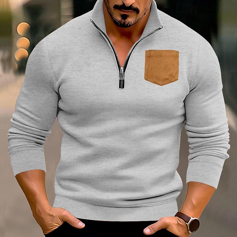 Men's Sweatshirt Quarter Zip Sweatshirt Black White Red Camel Light Grey Half Zip Color Block Pocket Sports & Outdoor Daily Holiday Polyester Streetwear Basic Casual Fall & Winter Clothing Apparel3