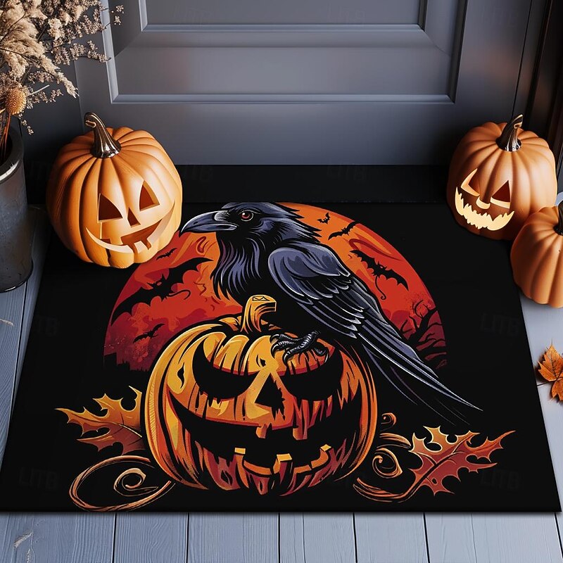 Halloween Decorations Pumpkin Crow Doormat Kitchen Mat Floor Mat Non-Slip Area Rug Oil Proof Rug Indoor Outdoor Mat Bedroom Decor Bathroom Mat Entrance Rug