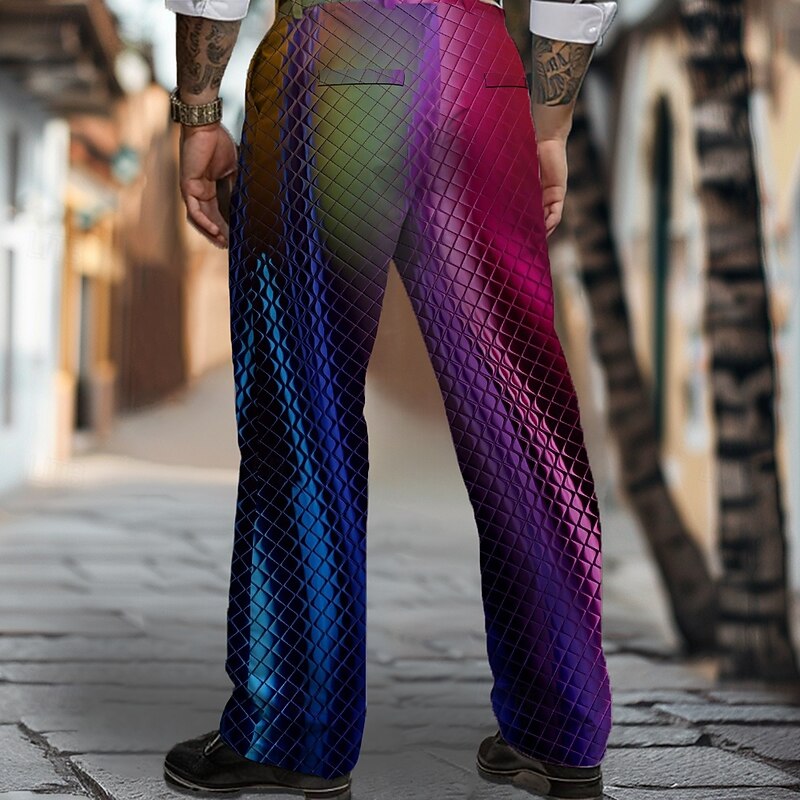 Men's Geometric Dress Pants Mid Waist Business Casual Formal Dailywear Zipper Pocket Straight Leg Trousers Summer Spring Fall 3D Print Blue2