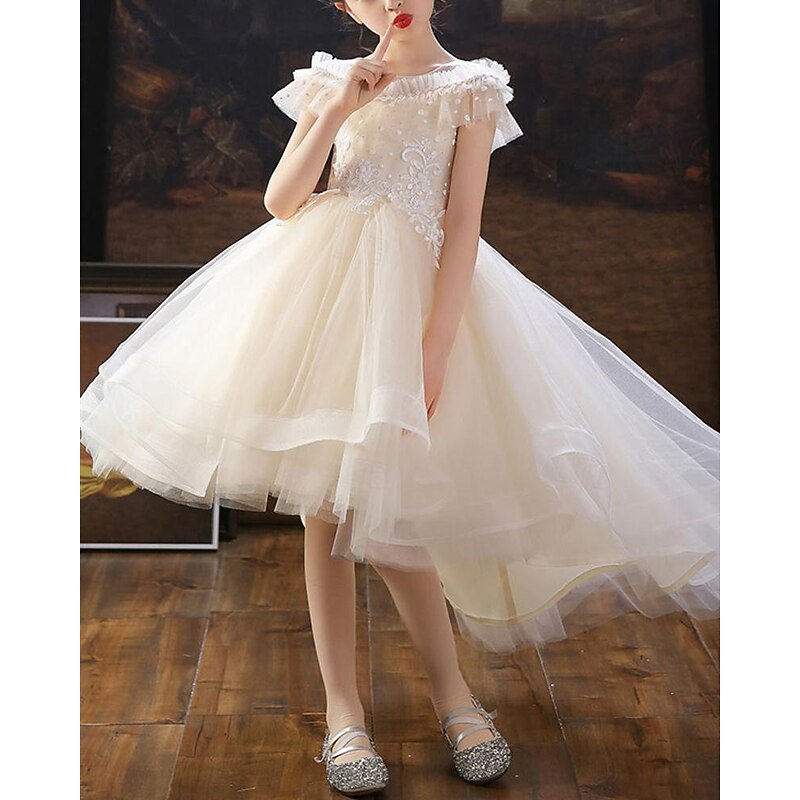 Girls' 3D Solid Color Party Dress Sleeveless Summer Performance Party Birthday Princess Beautiful Sweet Kids 4-12 Years Party Dress Swing Dress Tulle Dress Asymmetrical Regular Fit4