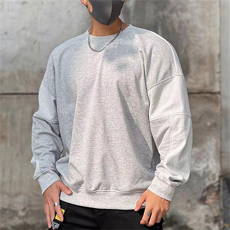 Men's Sweatshirt Black Brown Khaki Gray Crew Neck Plain Sports & Outdoor Daily Holiday Cotton Streetwear Basic Casual Spring &  Fall Clothing Apparel Hoodies Sweatshirts  Long Sleeve - Main Image