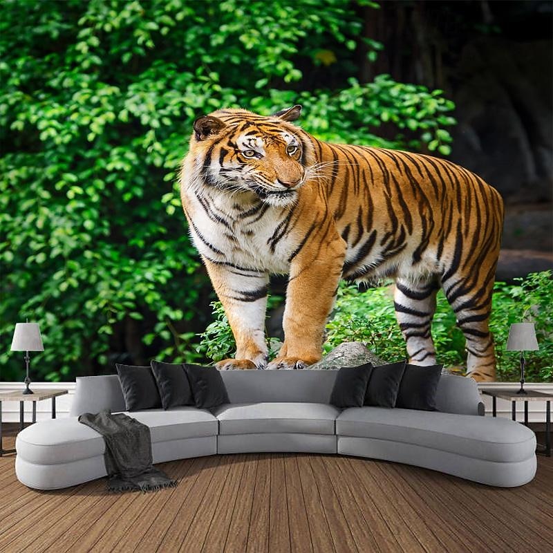 Animal Tiger Forest Hanging Tapestry Wall Art Large Tapestry Mural Decor Photograph Backdrop Blanket Curtain Home Bedroom Living Room Decoration4