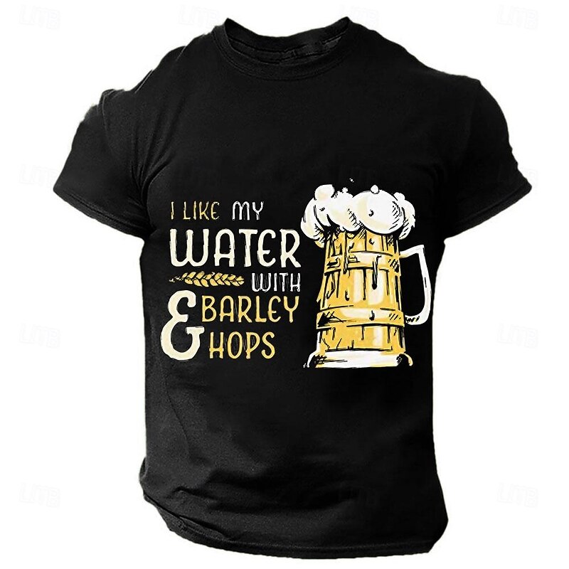 Men's "I Like My Water With Barley & Hops" Beer Lover Graphic Tee Short Sleeve3