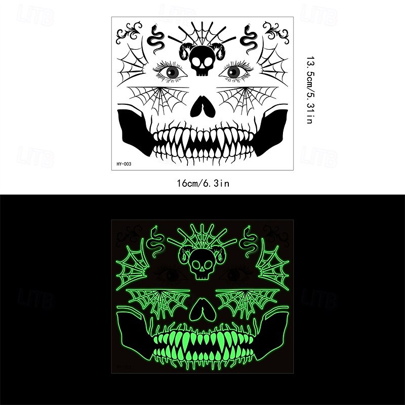 12PCS Funny Halloween horror mouth glow in the dark tattoo sticker face sticker 3D spider scar waterproof sticker4