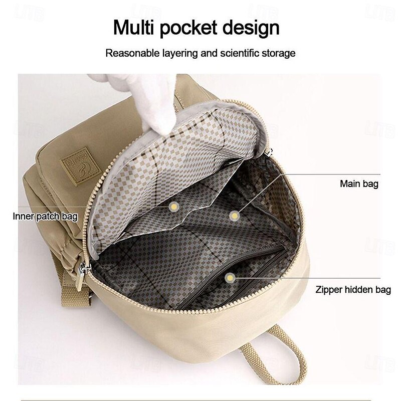 Women's Lightweight Nylon Backpack – Water-Resistant Casual Travel Bag with Multiple Pockets, Stylish Daypack for Work, School, and Outdoor Use3