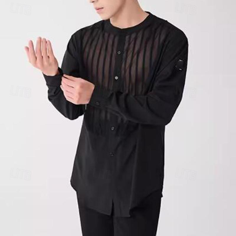 Latin Dance Shirt Splicing Men's Performance Daily Wear Long Sleeve Spandex3