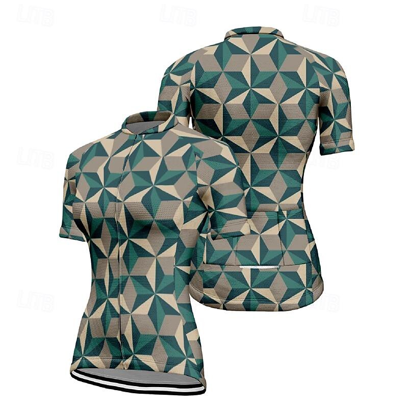 Women's Cycling Jersey Geometic Short Sleeve Bike Tee Tshirt Top with 3 Rear Pockets Mountain Bike MTB Road Bike Cycling Quick Dry Front Zipper Wicking Sports Yellow Purple Green Clothing Apparel4