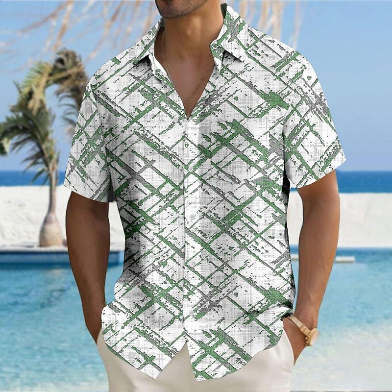 Men's Geometric Geometric Pattern Button Up Shirt Printed Shirts Short Sleeve Hawaiian Resort Outdoor Vacation Summer Turndown Print Button-Down Yellow Red Blue Green4