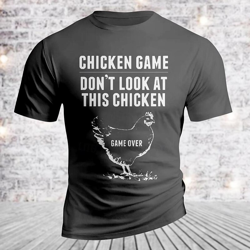 Men's Word Chicken Letter Print T Shirt Tee Top Cotton Short Sleeve Graphic Shirt Black White Dark Gray Comfortable Tee Street Sports Outdoor Fashion Designer Clothing2