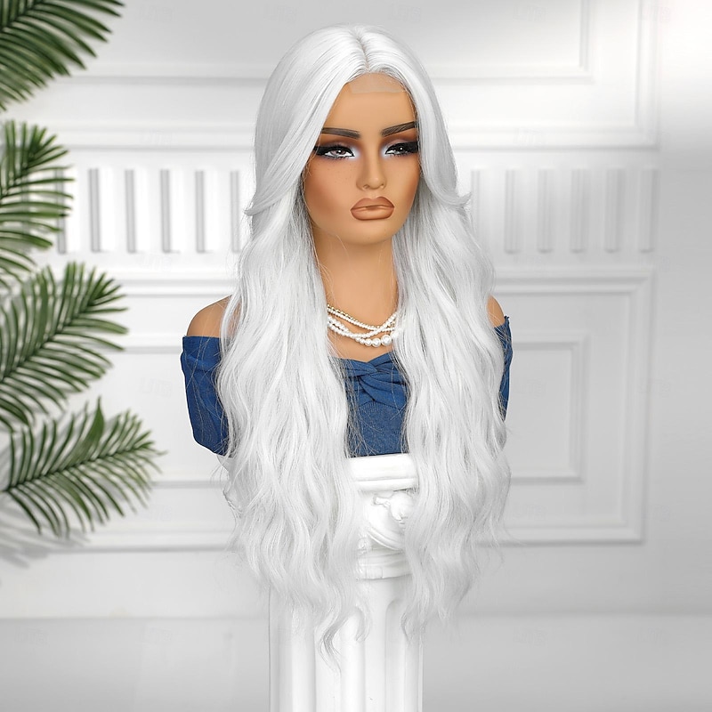 Synthetic Lace Wig Body Wave Style 30 inch Silver Middle Part U Part Wig Women's Wig Silver3