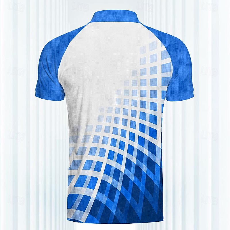 Men's Striped Sports Polo Shirts Golf Shirt Short Sleeve Polo Shirts Collared Shirts Casual Sportswear Vacation Wear 3D Print Buttons Spring & Summer Blue2