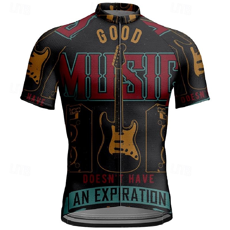 Men's Cycling Jersey Graphic Short Sleeve Bike Tee Tshirt Jersey Top with 3 Rear Pockets Mountain Bike MTB Quick Dry Breathable Sports Black Clothing Apparel