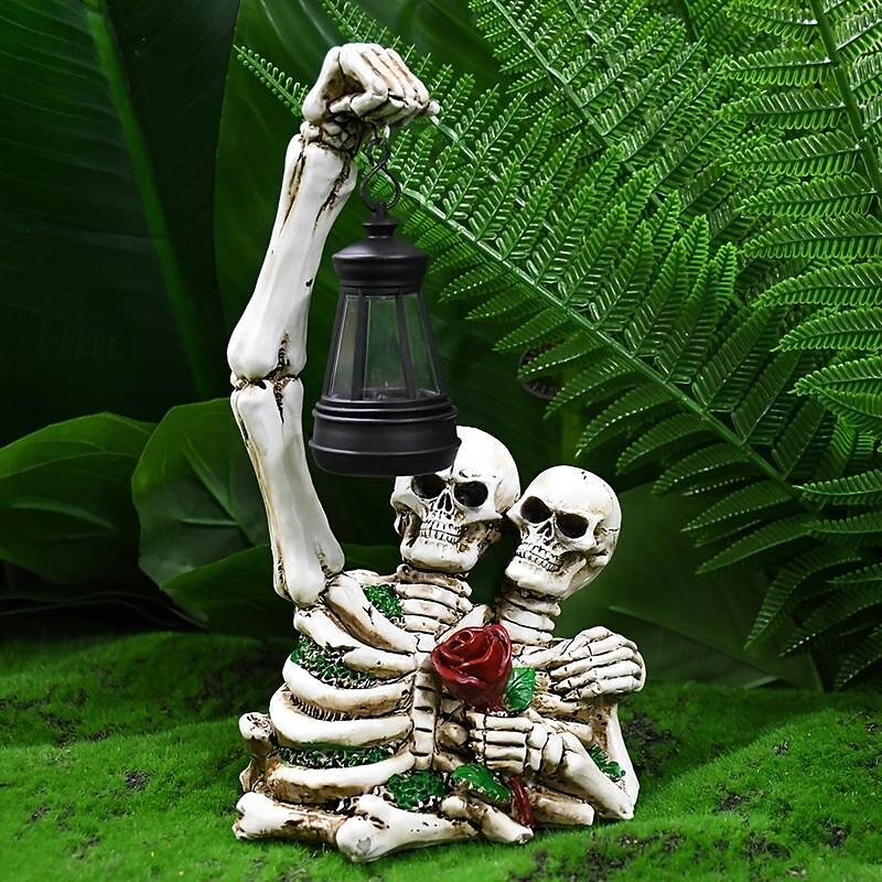 1pc Outdoor Solar Skeleton Couple Rose Handheld Lantern Halloween Courtyard Lawn Garden Decoration Halloween Festival Atmosphere Decoration4