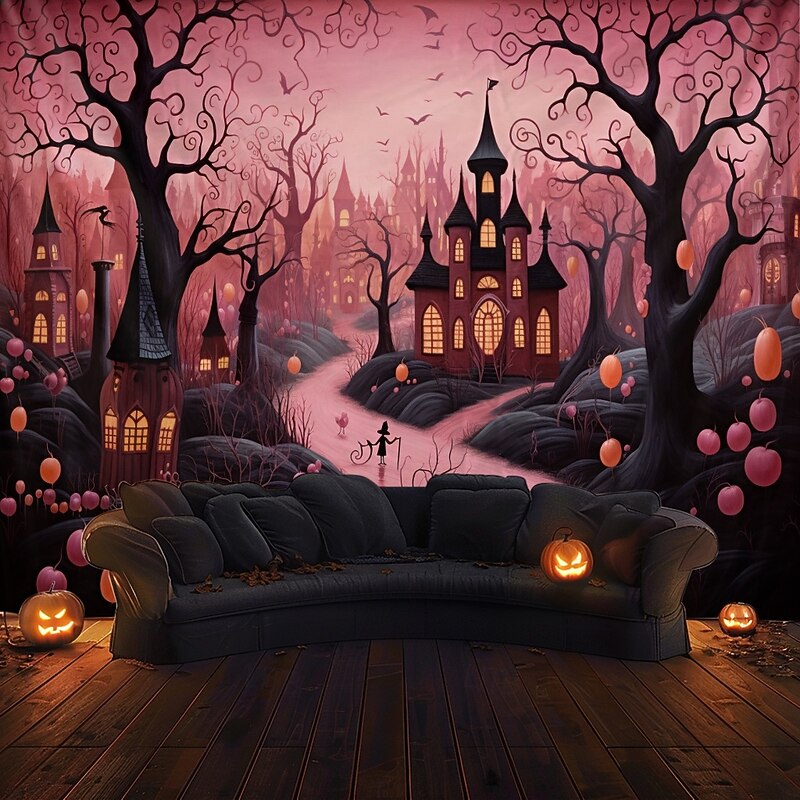 Pink Halloween Decorations Forest Hanging Tapestry Wall Art Large Tapestry Mural Decor Photograph Backdrop Blanket Curtain Home Bedroom Living Room Decoration4