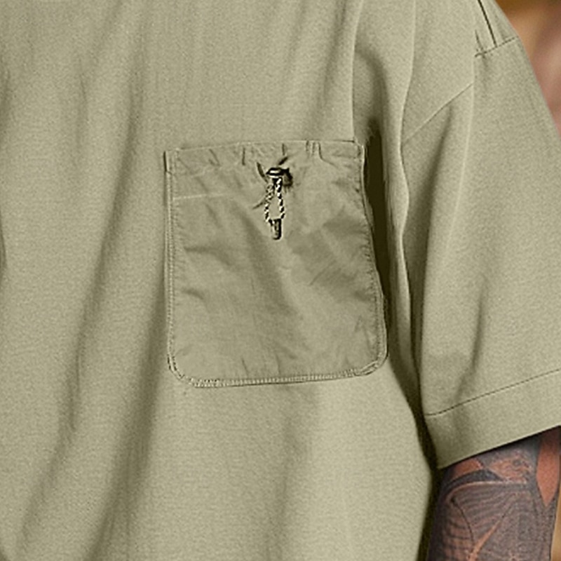 Men's Short Sleeve Shirt Oversized Shirt Tee Top Short Sleeve Crew Neck Summer Solid Color Daily Street Style Pocket Elastic Drawstring Design Outdoor Street Causal Dark Grey Green Navy Blue Top Tee2