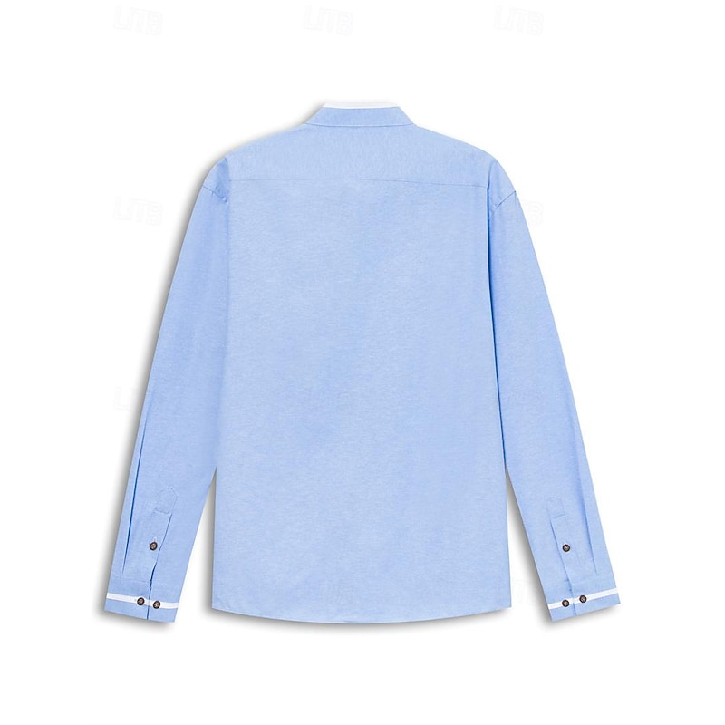 Men's Band Collar Shirt Dress Shirt Oxford Shirt Wedding Daily Wear White Navy Blue Gray Light Blue Long Sleeve Standing Collar All Seasons Clothing Apparel3