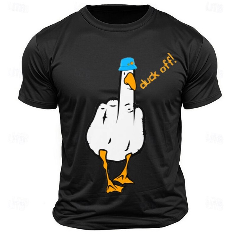 Men's Funny 'Duck Off!' Middle Finger Duck Pun Graphic T-Shirt Short Sleeve2