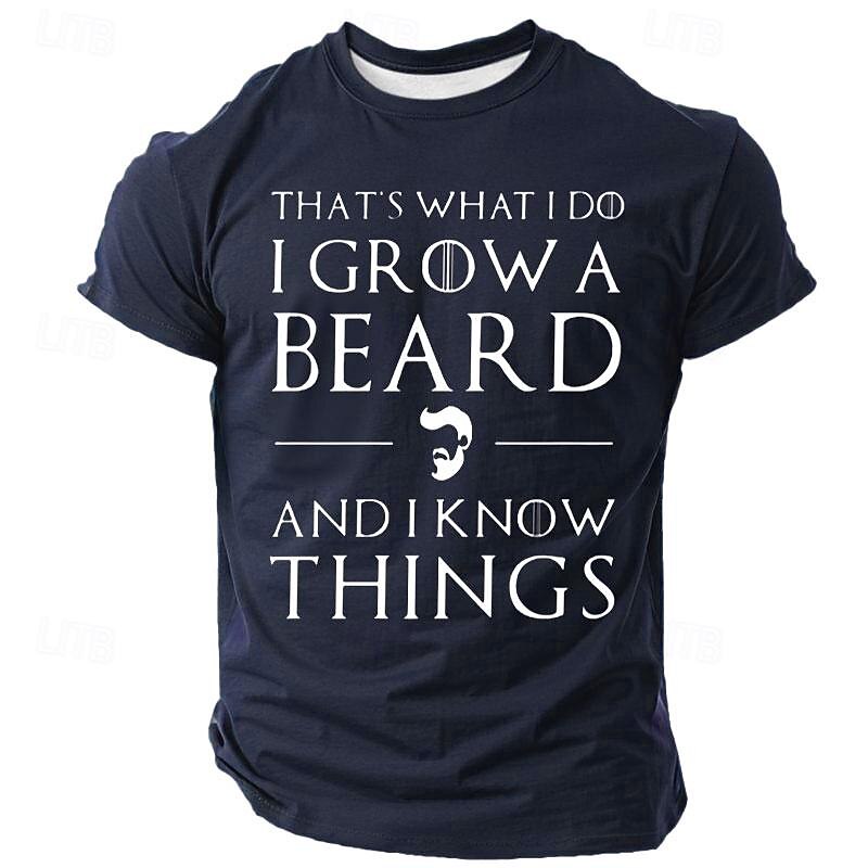 Men's Short Sleeve Graphic T-Shirt, Funny 'I Grow A Beard And I Know Things' Quote, Pop Culture Inspired Beard Lifestyle Apparel3