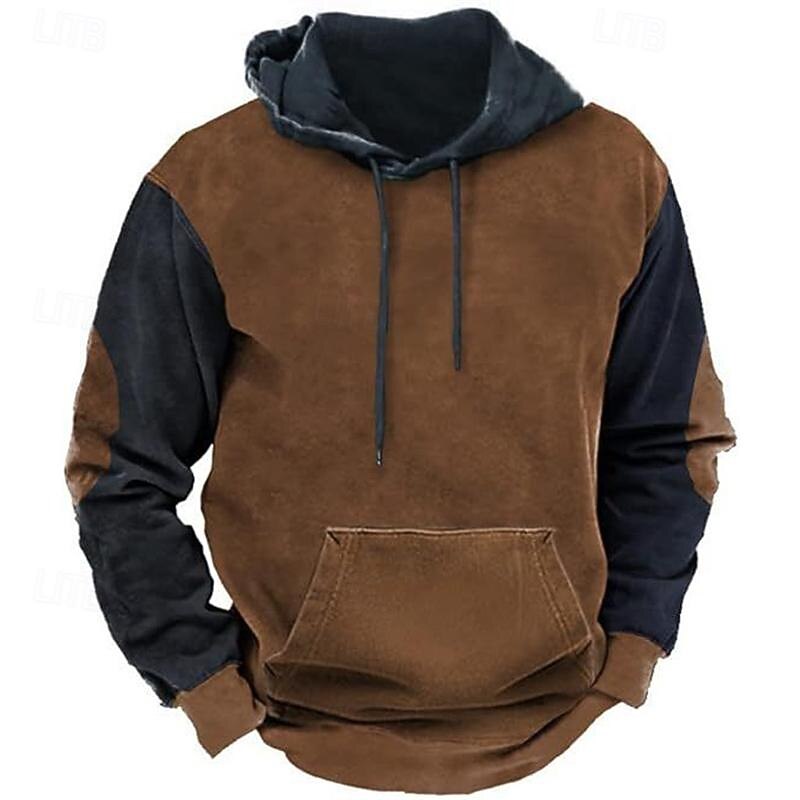 Men's Hoodie Army Green Navy Blue Brown Khaki Hooded Color Block Patchwork Pocket Sports & Outdoor Daily Holiday Polyester Streetwear Basic Casual Spring &  Fall Clothing Apparel Hoodies Sweatshirts2
