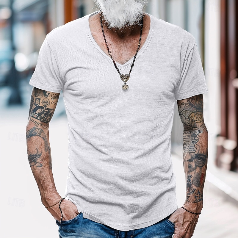 Men's T Shirt Moisture Wicking Shirts Bamboo T-shirt Short Sleeve V Neck Summer Plain Sports Basic Casual Soft Home Street Causal Army Green Navy Black Top Tee for Men2