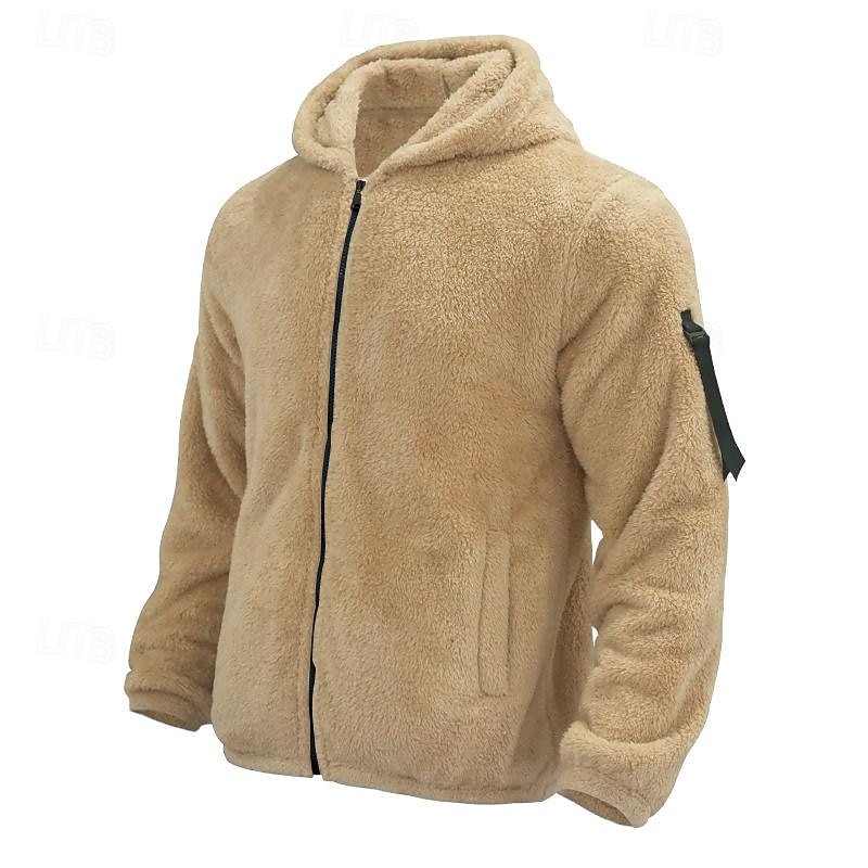 Men's Winter Jacket Polar Fleece Jacket Casual Jacket Daily Vacation Thermal Warm Pocket Fall & Winter Plain Fashion Streetwear Hooded Regular Black Navy Blue Khaki Dark Grey Jacket4