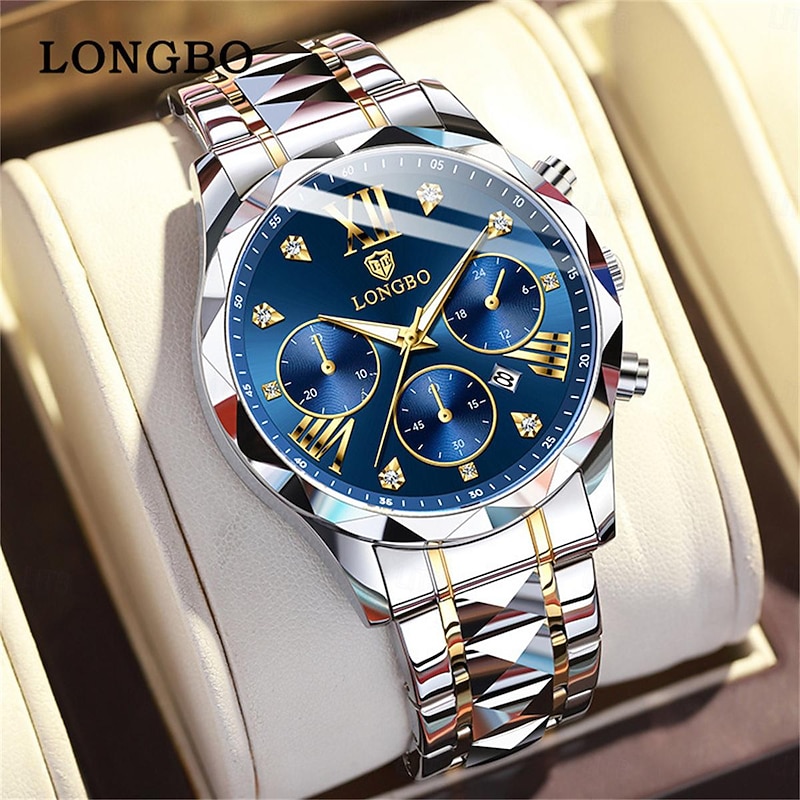LONGBO Men Quartz Watch Fashion Business Wristwatch Luminous Calendar Waterproof Decoration Steel Watch3