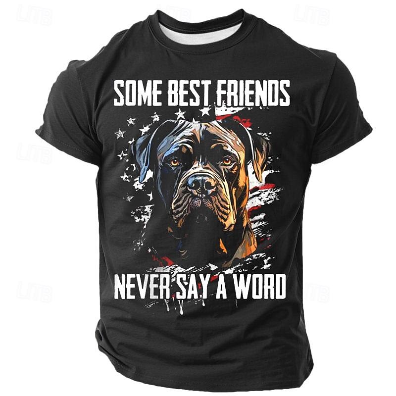 Men's Dog Lover Graphic T-Shirt: 'Some Best Friends Never Say A Word' Cane Corso & American Flag Design