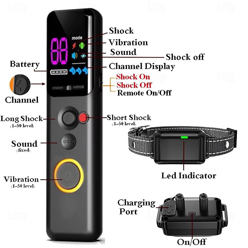 1600Ft Electric Dog Training Collar Remote Control Waterproof Pet Behavior For 5-120lbs Puppy Beep Vibration With Shock Lock Button2