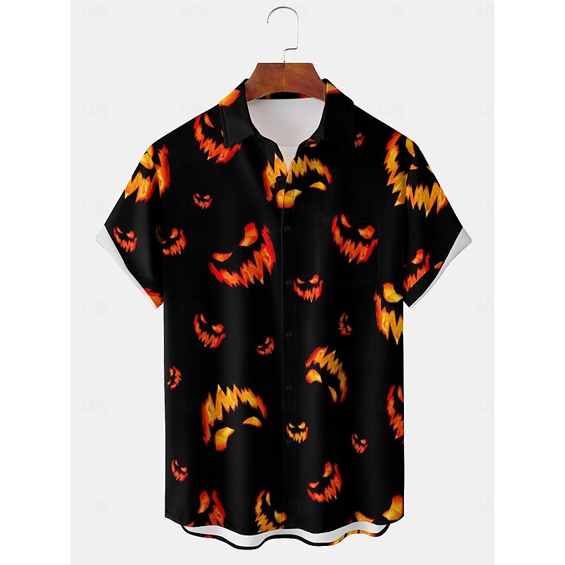 Halloween Pumpkin Men's Printed Shirts Spring & Summer Shirt Collar Short Sleeves Black M L XL Terylene Shirt Normal