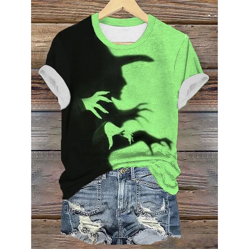 Halloween Women's T shirt Witch Tee Daily Casual Short Sleeve Purple Summer4