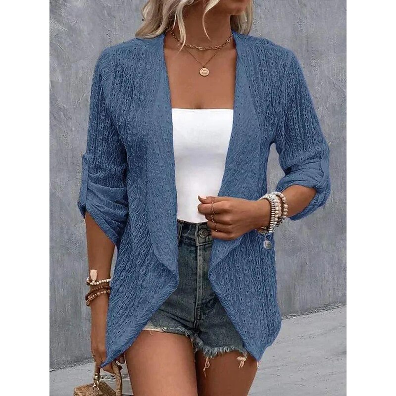 Women's Casual Jacket Dailywear Irregular Hem Solid Color Fashion Regular Fit Outerwear Long Sleeve Spring Black S4