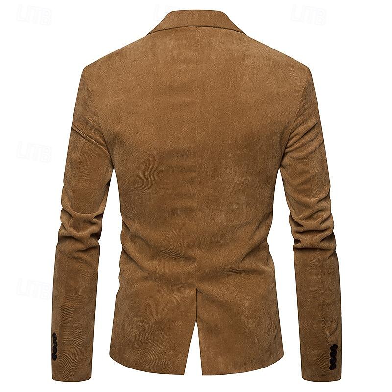 Men's Blazer Business Cocktail Party Wedding Party Fashion Casual Spring &  Fall Corduroy Plain Pocket Buttons Comfortable Single Breasted Blazer Burgundy Navy Blue khaki4