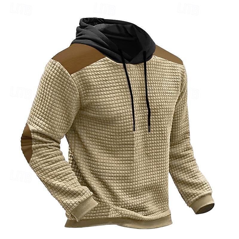 Men's Hoodie Waffle Hoodies Apricot Black Army Green Light Grey Hooded Color Block Patchwork Ribbed Textured Sports & Outdoor Daily Holiday Streetwear Basic Casual Spring & Fall Clothing Apparel 8