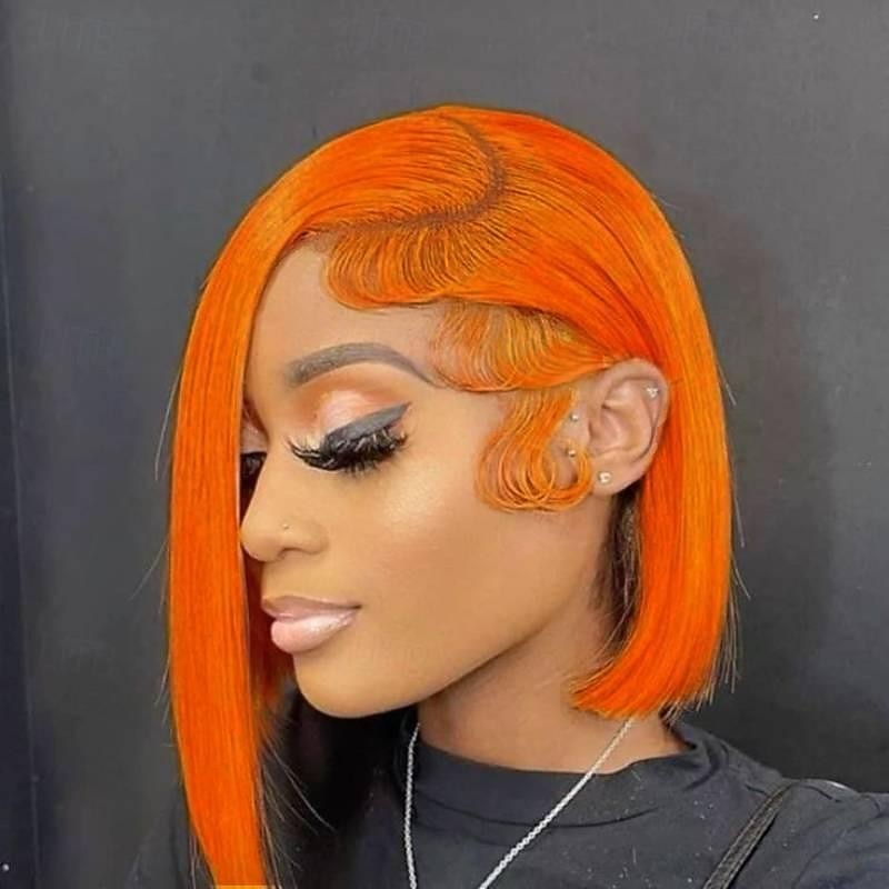 Remy Human Hair 13x6 Lace Front 13x4 Lace Front 4x4 Lace Front Wig Bob Short Bob Side Part Brazilian Hair Straight Pink Red Blue Purple Wig 130% 150% 180% Density with Baby Hair 100% Virgin Glueless4