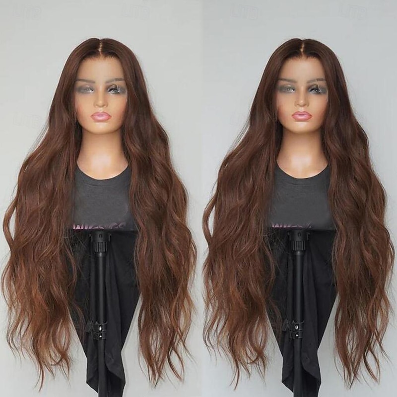 Remy Human Hair 13x4 Lace Front Wig Free Part Brazilian Hair Body Wave Wavy Brown Wig 130% 150% Density 100% Virgin Glueless Pre-Plucked For Women Long Human Hair Lace Wig