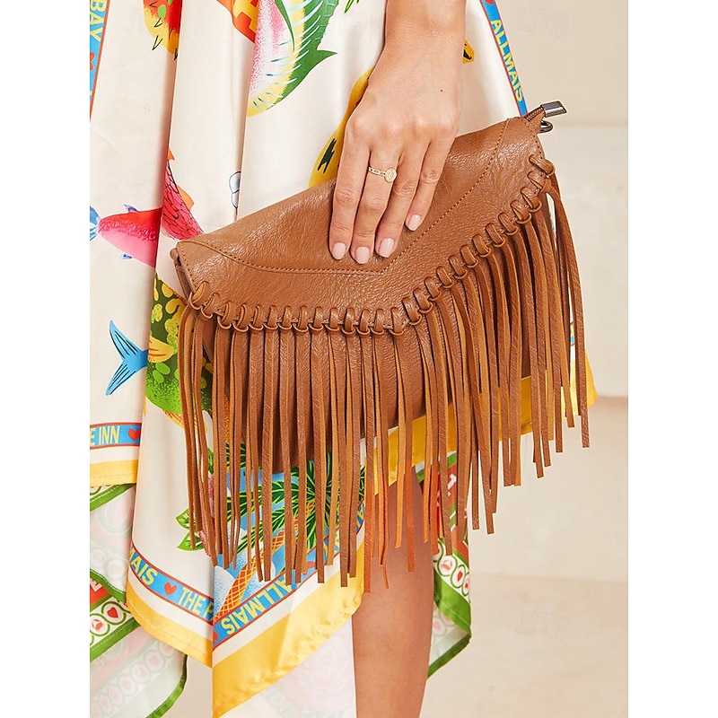 Women's Brown Fringe Crossbody Bag with Adjustable Strap for Boho Chic Style2
