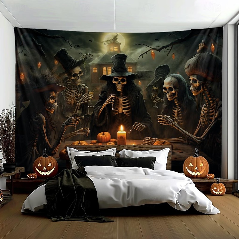 Halloween Decorations Skull Skeleton Hanging Tapestry Wall Art Large Tapestry Mural Decor Photograph Backdrop Blanket Curtain Home Bedroom Living Room2