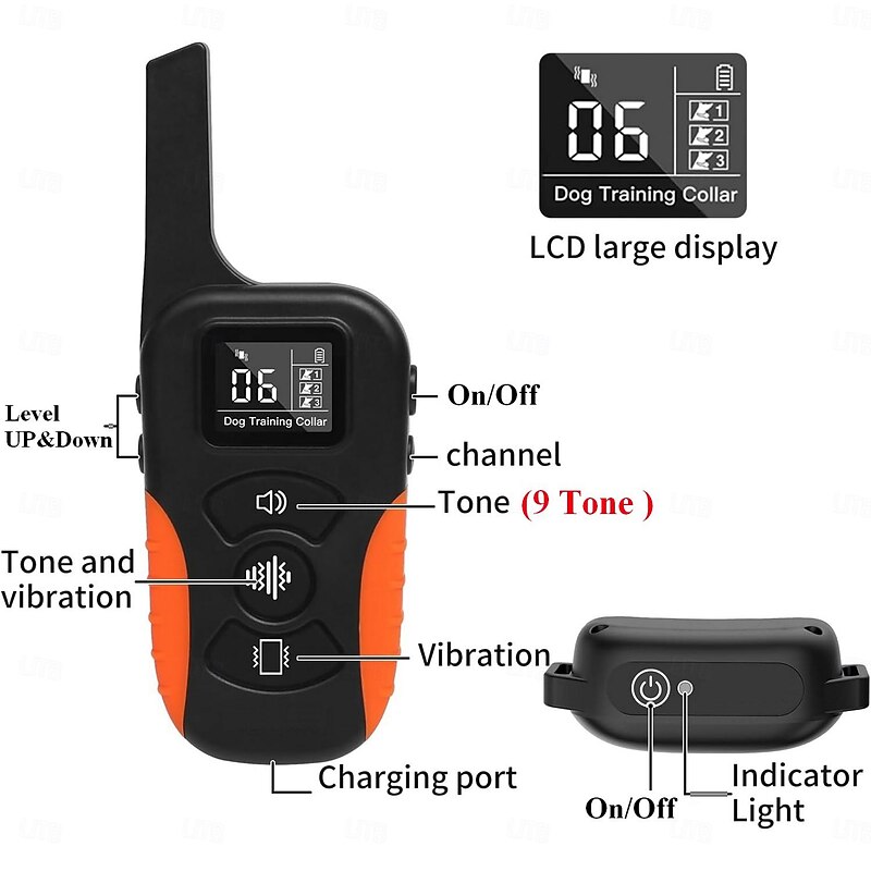 No Shock Dog Training Collar with Remote 3300ft Range 9 Tones & Strong Vibration Pet Training Dog Collar Waterproof & Rechargeable for Small Medium Large Dogs - No Prongs2