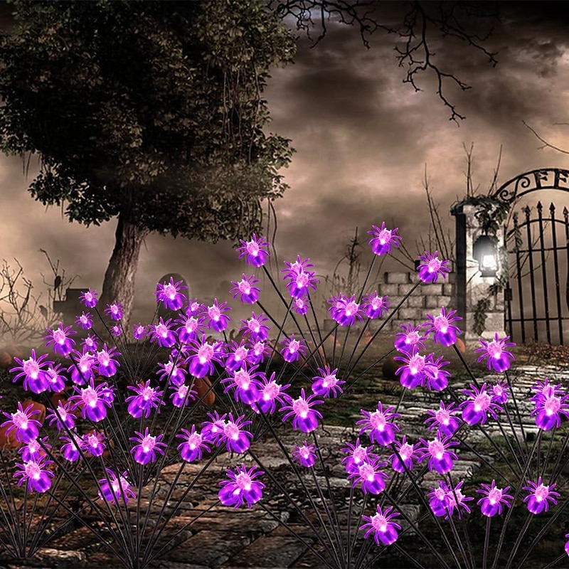 2pcs Halloween Solar Spider Lawn Light Purple Swaying with the Wind Firefly Lights Outdoor Waterproof Garden Lights Villa Park Courtyard Patio Pathway Decoration3