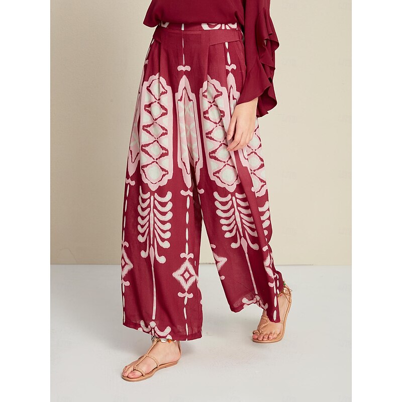 Casual Folk Print Wide Leg Maxi Pants2