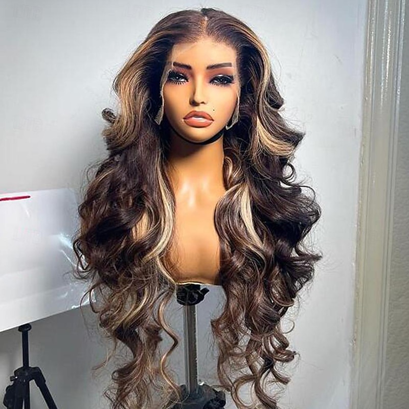 Remy Human Hair 13x4 Lace Front Wig Free Part Brazilian Hair Wavy Multi-color Wig 130% 150% Density Ombre Hair Highlighted / Balayage Hair Glueless Pre-Plucked For Women Long Human Hair Lace Wig4