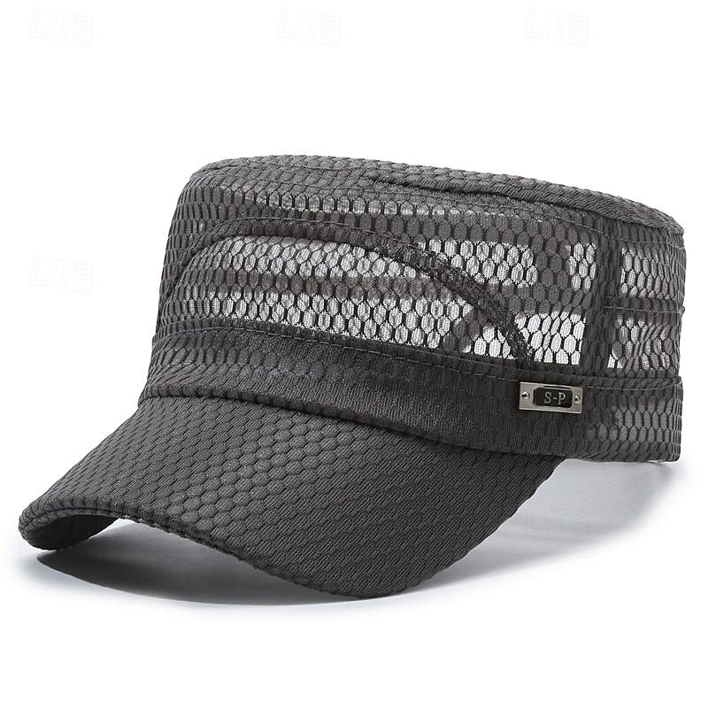 Men's Flat Cap Sun Hat Trucker Hat Black Navy Blue Polyester Mesh Fashion Casual Street Daily Solid Color Adjustable Breathable3
