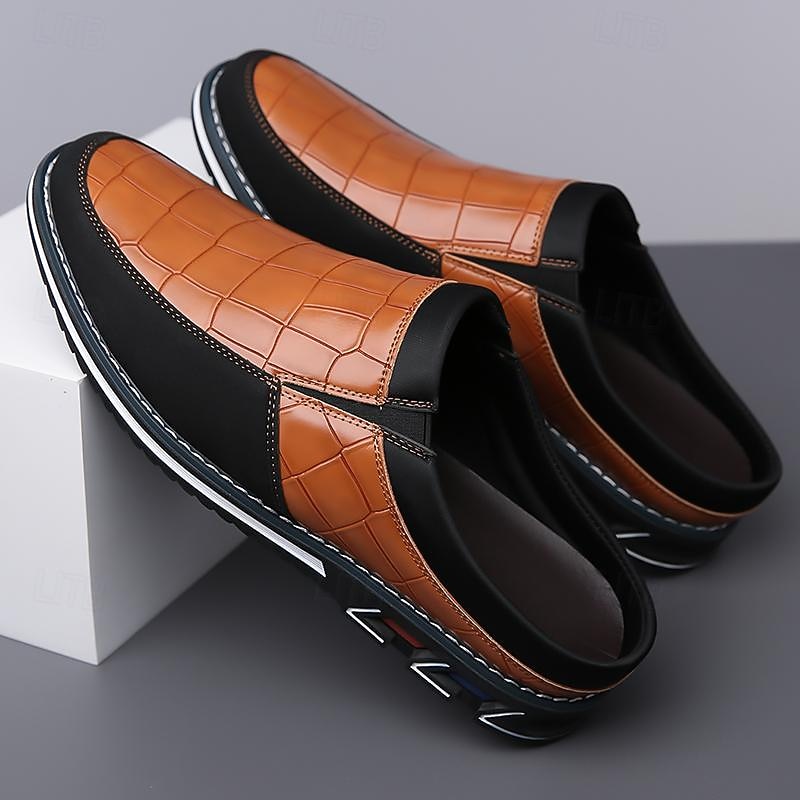 Men's Brown Croc-Embossed Leather Loafers – Stylish and Comfortable Slip-On Shoes for Casual and Formal Wear3