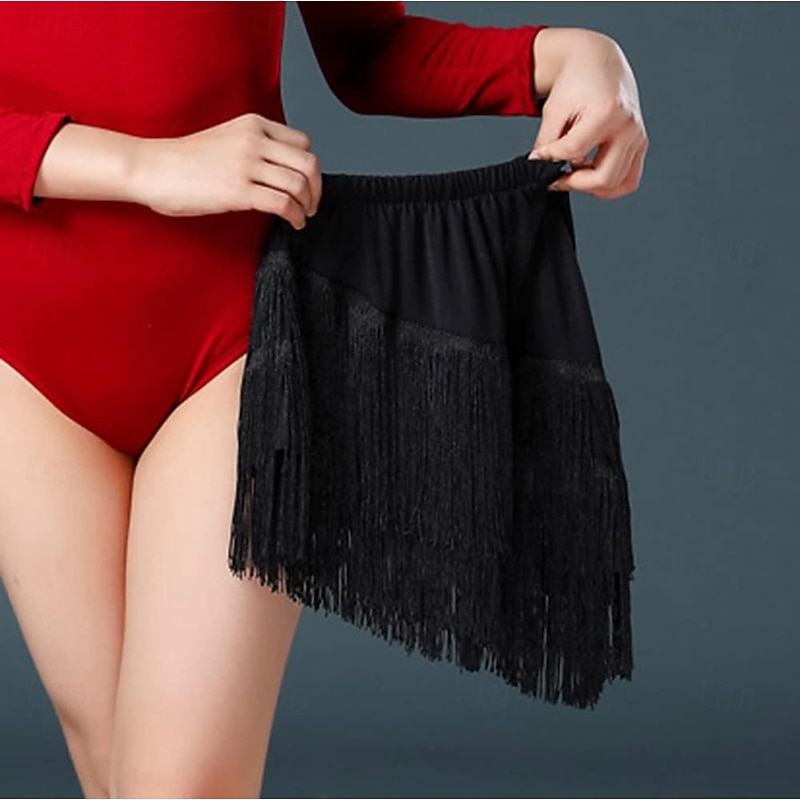 Girls Fringe Dance Skirt Mini Layered Tassel Latin Ballroom Tango Performance Outfits4