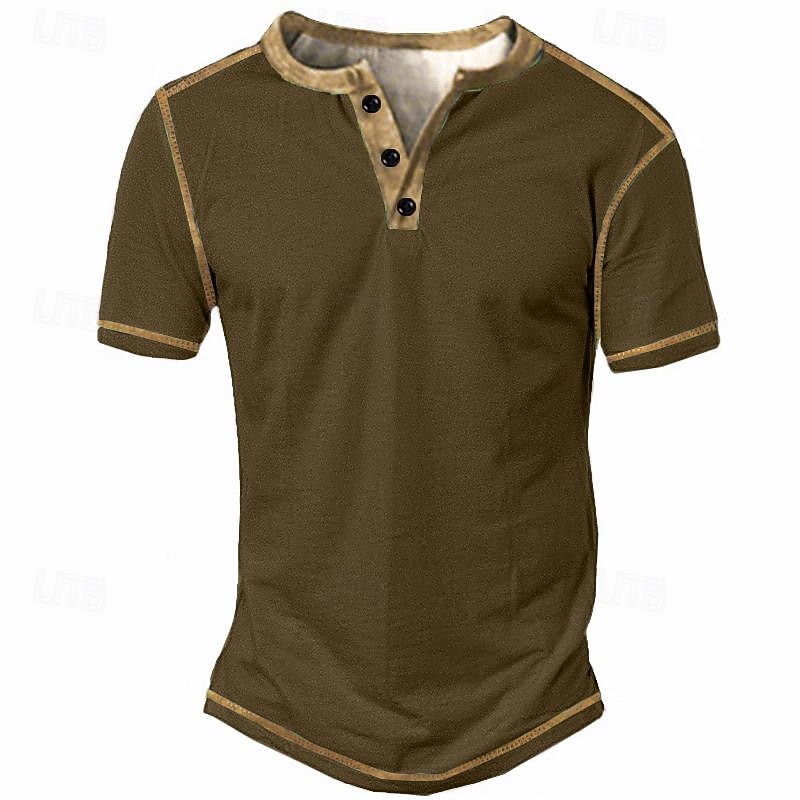 Men's T Shirt Henley Shirt Tee Short Sleeve Vintage Designer Basic Classic Button-Down Henley Outdoor Daily Sports Summer Light Green Royal Blue Blue Henley T-Shirt2