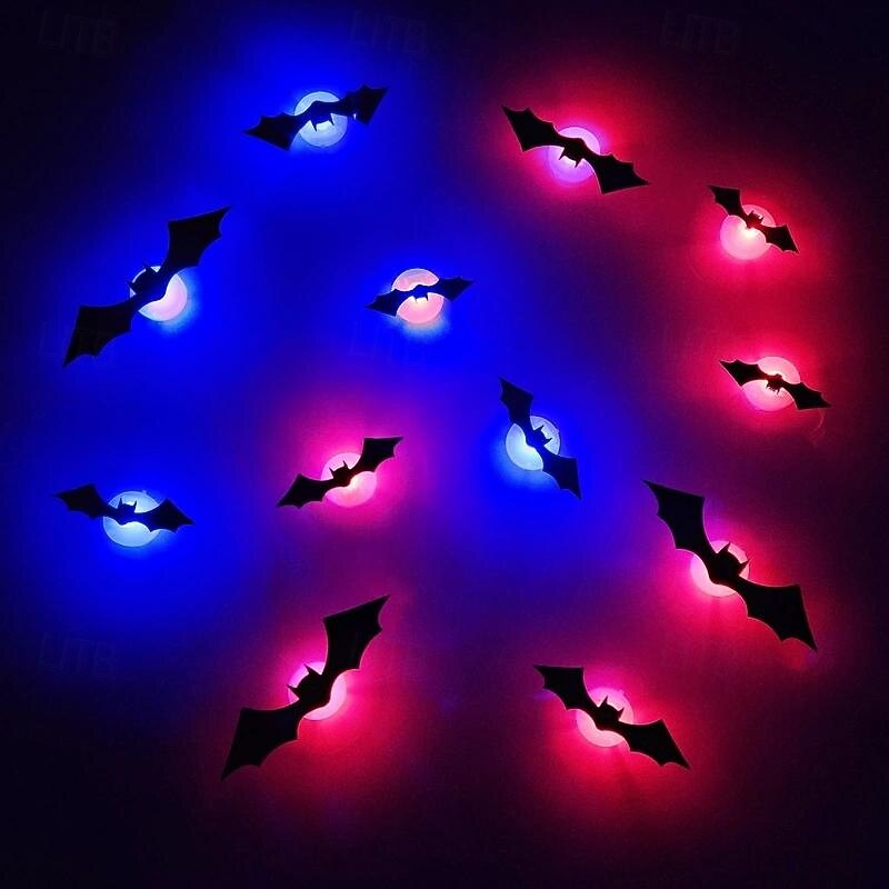 12Pcs 3D Halloween Bat Decoration Night Light - Spooky Multi-Purpose Decor for Indoor Window Yard Garage with Eerie Glow, PVC Wall Sticker, Room Decor, Home Decor, Halloween Room Decor, Goth Theme4