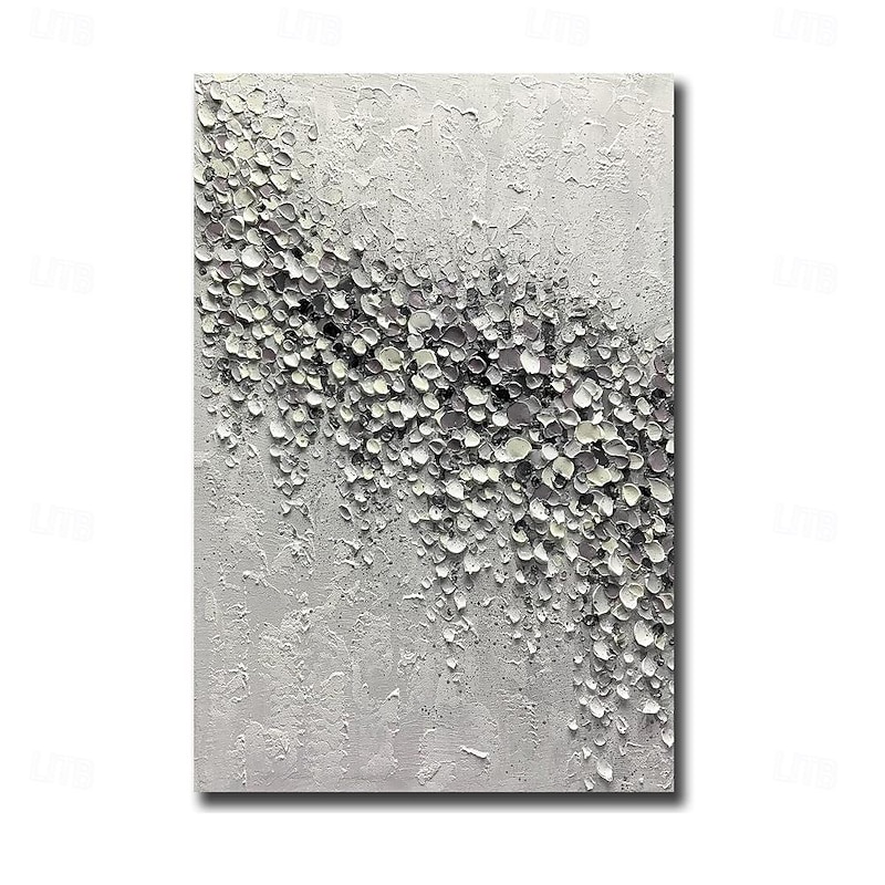 Handmade Oil Painting Canvas Wall Art Decoration Abstract 3D Palette Knife   Black and White Petal for Home Decor Rolled Frameless Unstretched Painting2