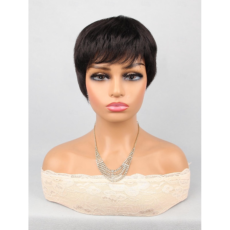 Synthetic Wig Natural Straight Short Bob Neat Bang Wig 8 inch Black Synthetic Hair Women Natural Black2