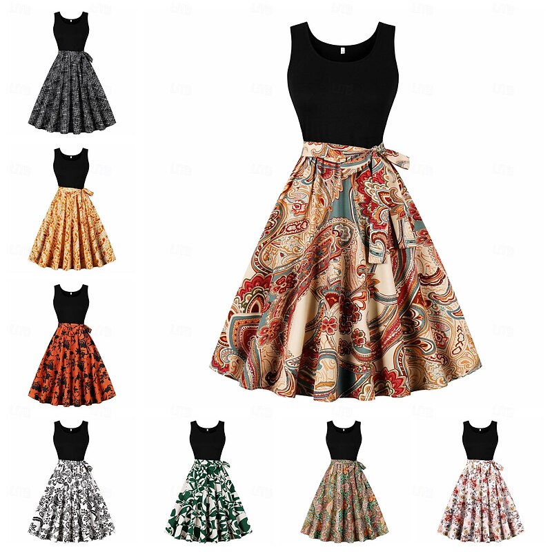 Retro Vintage 1950s Cocktail Dress Dress Cocktail Dress A-Line Dress Floral Fancy Dress Women's Carnival Masquerade Casual Daily Bachelorette Party Adults' Dress Homecoming Dresses